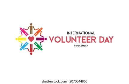 International volunteer day. 5 December. Colorful human icons holding hands in a circle. Perfect for cards, posters and banners. Flat design vector illustration.