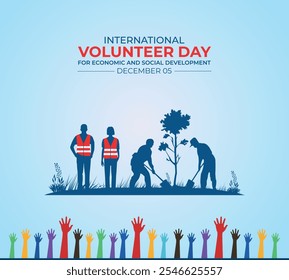 Día Internacional del Voluntariado. 5 de diciembre. Concepto de Festiva. Plantilla de fondo con Anuncio, póster y tarjeta. Ilustración vectorial.