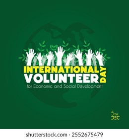 International Volunteer Day 5th December Vector Illustration Teamwork, Helping Hands, Community Support, Global Unity for Economic and Social Development.
