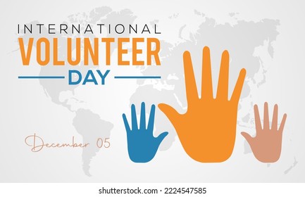  International Volunteer day is celebrated every year on 5 December. observed each year during December banner, Holiday, poster, card and background design.