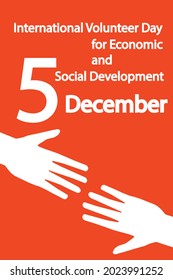 International volunteer day for economic and social development 5 December. Banner on which the hand reaches for a hand. The concept of the help. Vector image on red background.