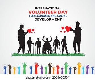 International Volunteer Day for Economic and Social Development. World Volunteer Day concept. Template for background, banner, card, poster. Vector illustration.