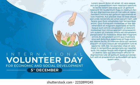 Día Internacional de los Voluntarios para el Desarrollo Económico y Social el 5 de diciembre. Se puede usar para carteles, afiches y carteles de fondo. Ilustración vectorial en segundo plano.