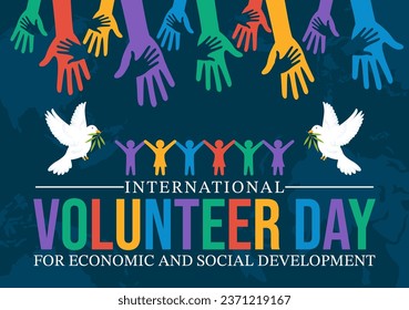 International Volunteer Day for Economic and Social Development Vector Illustration on December 5 with Hands and Pigeons in Flat Cartoon Background