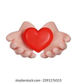 International Volunteer Day. Volunteer hands hold a heart. 3D vector render illustration