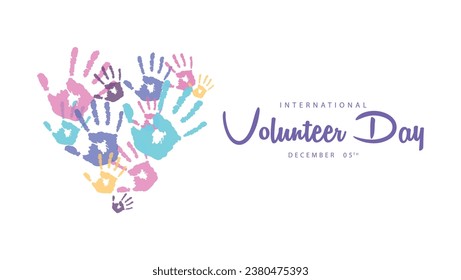 International volunteer day. Vector illustration of colorful heart shaped palms. Suitable for banners, web, social media, greeting cards etc