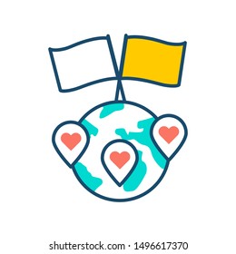 International volunteering color line icon. Non profit community. Charity, humanitarian aid concept. Sign for web page, mobile app, banner, social media. Editatable stroke.