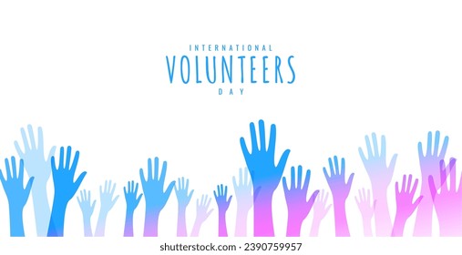international volunteers day banner with assistant raised hands vector