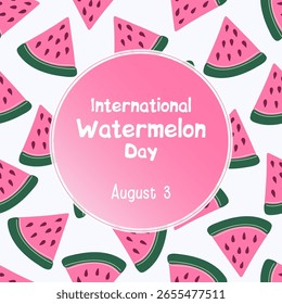 International Watermelon Day. Cute watermelon pattern and lettering for party decoration and invitation. Juicy Summer food. Vector illustration for poster, card, banner. 