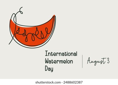 International Watermelon Day. One line art watermelon slice and lettering. Juicy Summer food. Minimalistic vector illustration for poster, card, banner.