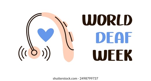 International Week of the Deaf, IWDeaf. Hearing aid, hearing aid instrument. Vector flat banner.