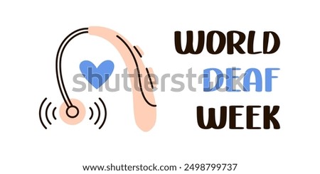 International Week of the Deaf, IWDeaf. Hearing aid, hearing aid instrument. Vector flat banner.