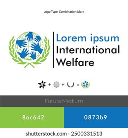 International welfare logo mockup fully editable vector file with some branding with colors with their codes font Futura medium 