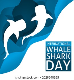 International whale shark day theme paper art. Vector illustration. Suitable for Poster, Banners, paper, campaign, and greeting card. 