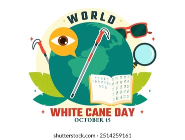 International White Cane Day Vector Illustration on 15 October, featuring a White Safety Cane for People with Visual Impairments or Blindness