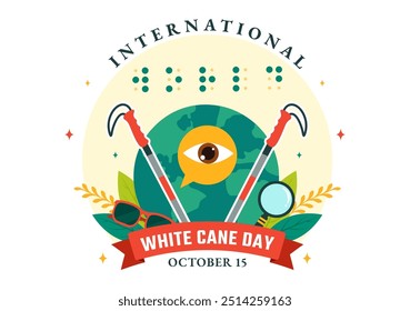 International White Cane Day Vektor Illustration am 15. Oktober, mit einem White Safety Cane für Menschen mit Sehbehinderungen oder Blindheit