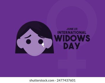 International Widows Day. June 23. Purple background. Flat design vector. Sad face. Eps 10.