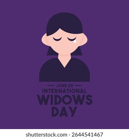 International Widows Day. June 23. Purple background. Sad woman. Flat design vector. Eps 10.