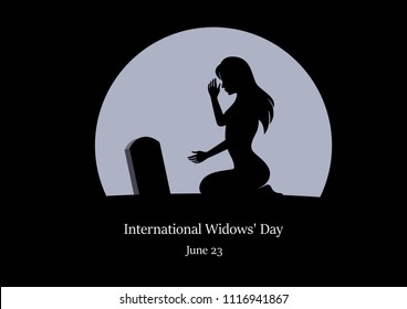 International Widows' Day vector. Crying woman vector illustration. Woman kneeling at a grave. Loss of husband picture. Important day