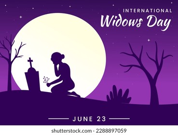 International Widows Day Vector Illustration on June 23 with Woman Mourns and Injustice Faced by Widow in Flat Cartoon Hand Drawn Templates