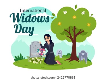 International Widows Day Vector Illustration on 23 June with Woman Mourns and Injustice Faced by Widow in Flat Cartoon Background Design