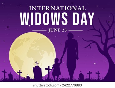 International Widows Day Vector Illustration on 23 June with Woman Mourns and Injustice Faced by Widow in Flat Cartoon Background Design