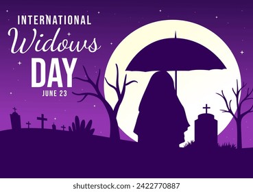 International Widows Day Vector Illustration on 23 June with Woman Mourns and Injustice Faced by Widow in Flat Cartoon Background Design