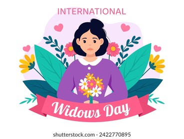 International Widows Day Vector Illustration on 23 June with Woman Mourns and Injustice Faced by Widow in Flat Cartoon Background Design