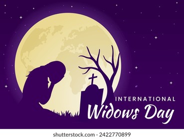 International Widows Day Vector Illustration on 23 June with Woman Mourns and Injustice Faced by Widow in Flat Cartoon Background Design