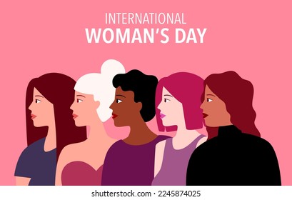 International woman day concept vector illustration on pink background. 