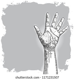 International woman day. Diversity raised fist. Ink art with empty grunge space for text. Vector.