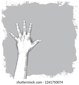 International woman day. Diversity raised fist. Ink art with empty grunge space for text. Vector.