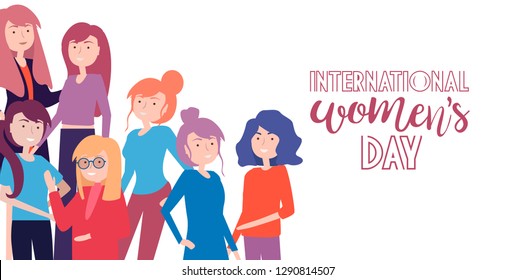 International woman's day. Illustration with different girls. Editable vector illustration