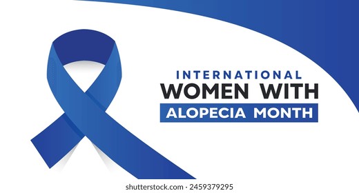 International Women With Alopecia Month. Blue ribbon. Great for cards, banners, posters, social media and more.  White and blue background.