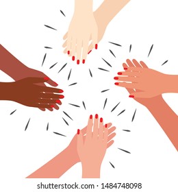 International women applause for appreciation, flat style. Hands claping, cheer expression. Vector illustration