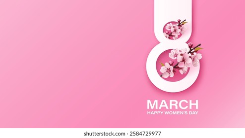 International Women Day Banner. Flyer for March 8 cover. Number 8. Vector illustration