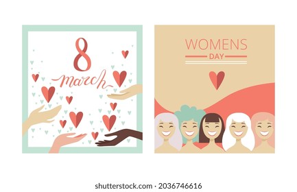 International Women Day Card As Global Holiday Greeting Vector Set