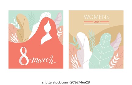 International Women Day Card as Global Holiday Greeting Vector Set