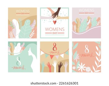 International Women Day Card as Global Holiday Greeting Vector Set