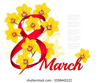 International Women Day celebration. Holiday beautiful yellow flowers background. Vector.