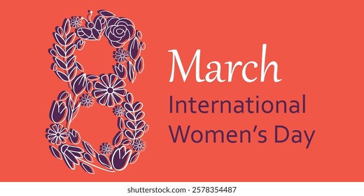 International Women Day Featuring Floral Number Eight Design on Vibrant Background