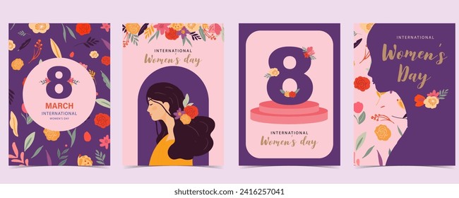 International women day with flower use for vertical a4 card design