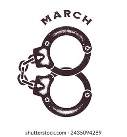 International Women Day. Handicuff makes number eight. Isolated t-shirt print design.