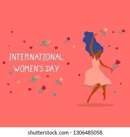 International Women Day. Women levitating in the air. Vector