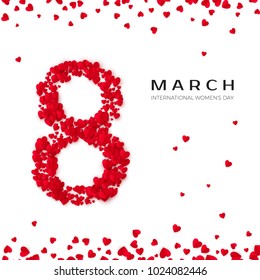 International women day. March 8 greeting  postcard. Eight is made of hearts. Website banner concept. Vector illustration