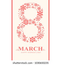 international women day. March 8. pink card with flat colors. happy women's day