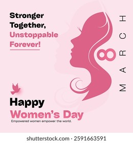 International Women Day Post with Pink Background 8th March Elements - Vector Illustration