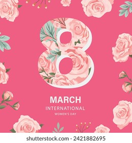 International women day with rose use for square card design