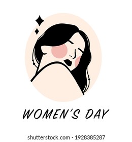 International Women Day. Silhouette of a beautiful girl with a flowers. Postcard on March 8. Vector illustration. Isolated on white background. 
