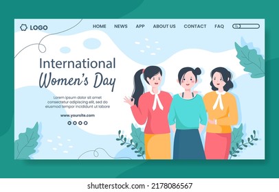 International Women Day Social Media Landing Page Template Cartoon Background Vector Illustration